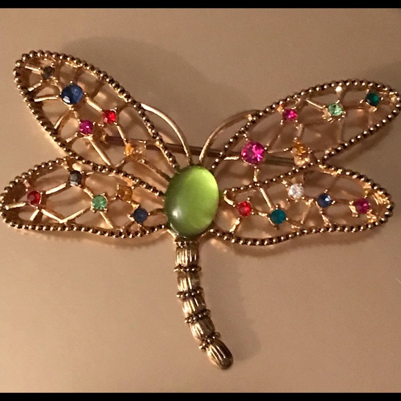 Vintage Goldtone Multi Gem Dragonfly Brooch - Picture 5 of 6